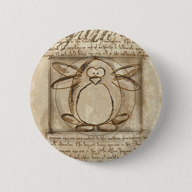 Chapa Redonda De 5 Cm Pingüino de Vitruvian (Anverso)