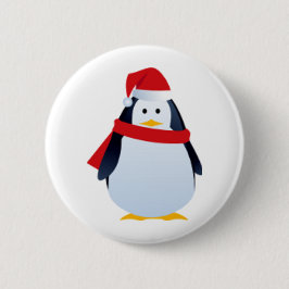 Chapa Redonda De 5 Cm Pingüino del navidad en un gorra de Santa