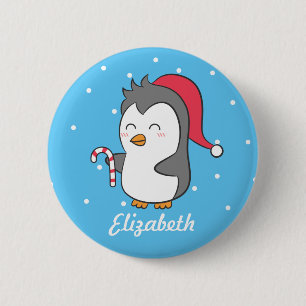Chapa Redonda De 5 Cm Pinguino Feliz Navidad Caña de Caramelo para Niños