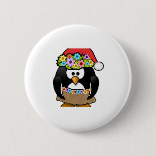 Chapa Redonda De 5 Cm Pingüino hawaiano del navidad
