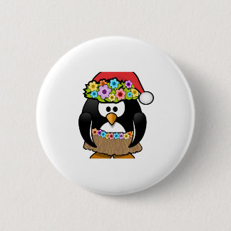 Chapa Redonda De 5 Cm Pingüino hawaiano del navidad