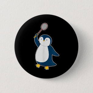 Chapa Redonda De 5 Cm Pingüino jugador de bádminton y volante