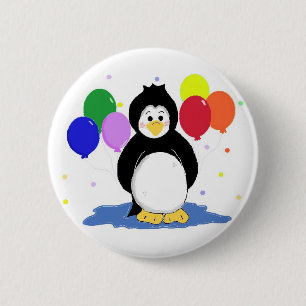 Chapa Redonda De 5 Cm Pingüino Lindo con Globos de Fiesta