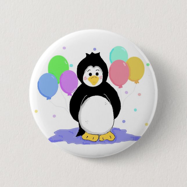 Chapa Redonda De 5 Cm Pingüino lindo con globos Fiestas (Anverso)