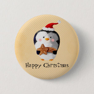 Chapa Redonda De 5 Cm Pingüino lindo del navidad