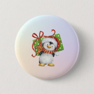 Chapa Redonda De 5 Cm Pingüino Navidad festivo con regalo - Deco festivo