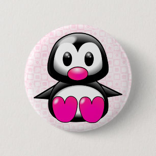 Chapa Redonda De 5 Cm Pingüino rosado lindo