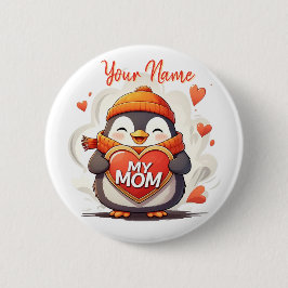 Chapa Redonda De 5 Cm Pingüino sonriente sosteniendo el signo cardíaco M