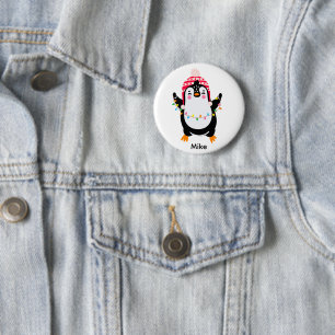 Chapa Redonda De 5 Cm Pingüino torbellino con luces Navidades