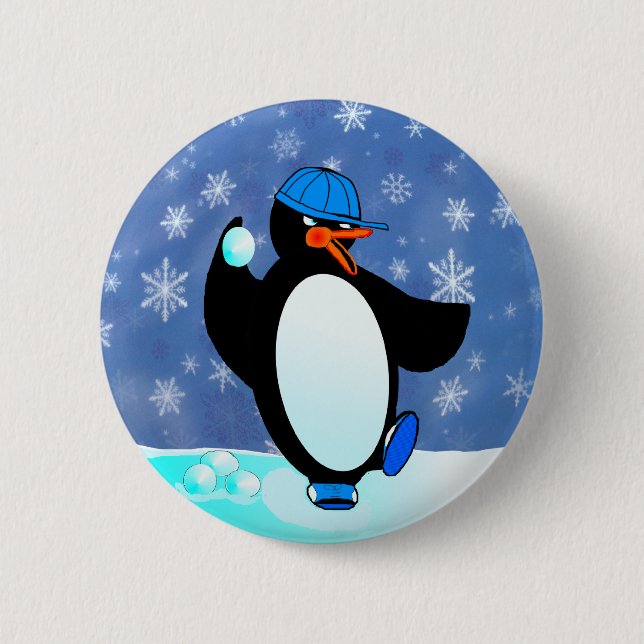 Chapa Redonda De 5 Cm Pingüino travieso del béisbol (Anverso)