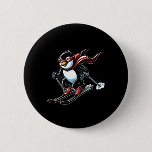 Chapa Redonda De 5 Cm Pingüino Veloz Con Capa Roja Mascota Alpino