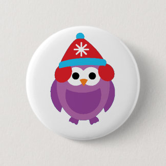 Chapa Redonda De 5 Cm Pingüino y nieve púrpuras