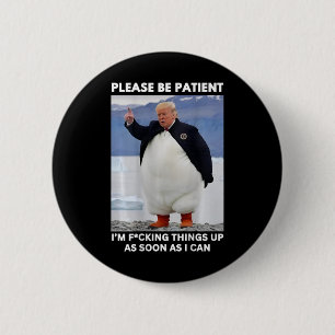 Chapa Redonda De 5 Cm Pingüinos contra aranceles y manos de protesta con