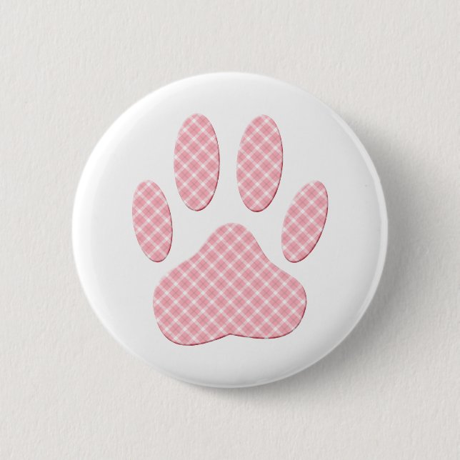 Chapa Redonda De 5 Cm Pink And White Tartan Dog Paw Print (Anverso)