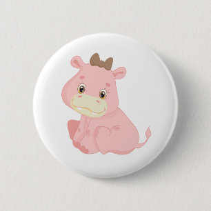 Chapa Redonda De 5 Cm Pink Baby Hippo