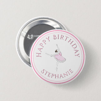 Chapa Redonda De 5 Cm Pink Ballerina Happy Birthday Chica