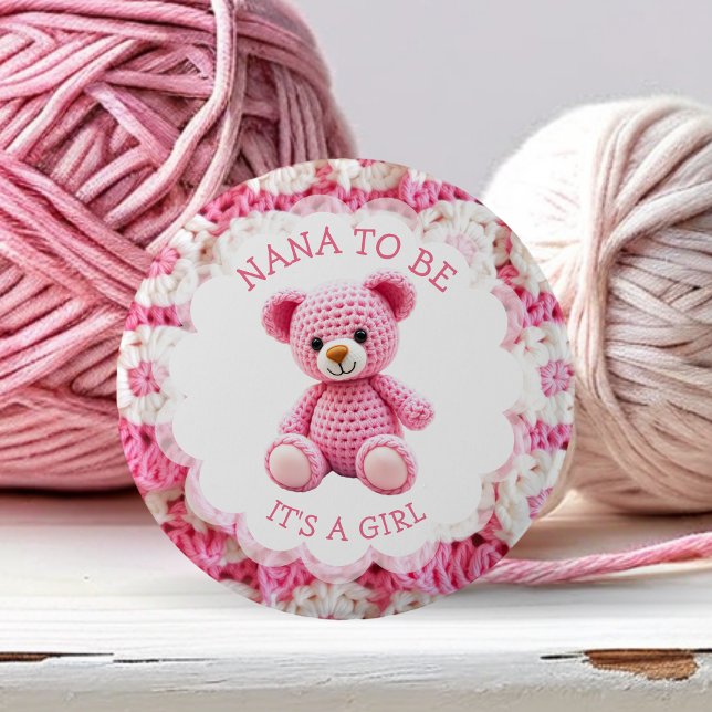 Chapa Redonda De 5 Cm Pink Crocheted Teddy Bear | Nana to Be (Subido por el creador)