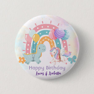 Chapa Redonda De 5 Cm Pink Cute Unicorn dinosaurios arco iris Fiesta de