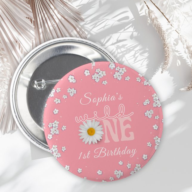 Chapa Redonda De 5 Cm Pink Daisy Wild One 1st Birthday  (Subido por el creador)