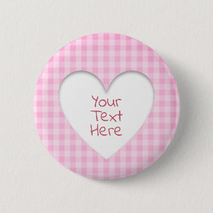 Chapa Redonda De 5 Cm Pink Gingham Heart