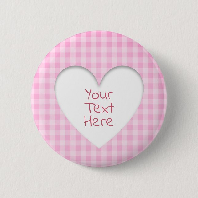 Chapa Redonda De 5 Cm Pink Gingham Heart (Anverso)