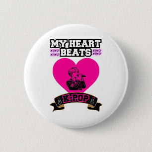 Chapa Redonda De 5 Cm Pink Heart Idol Cantando KPop Music Love Design