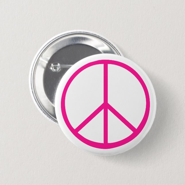 Chapa Redonda De 5 Cm Pink Peace Sign Modern White (Anverso y reverso)