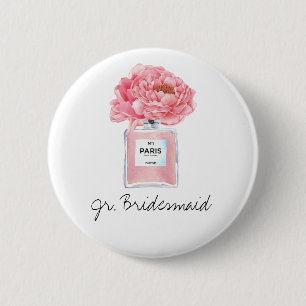 Chapa Redonda De 5 Cm Pink Peonies & Perfume Jr. Bridesmaid