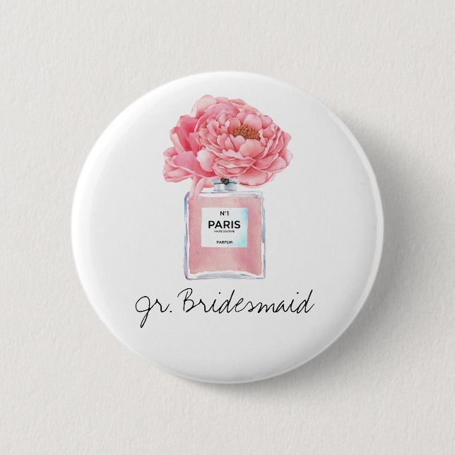 Chapa Redonda De 5 Cm Pink Peonies & Perfume Jr. Bridesmaid (Anverso)