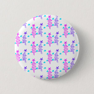 Chapa Redonda De 5 Cm Pink Purple doodle christmas de árbol estrellas de