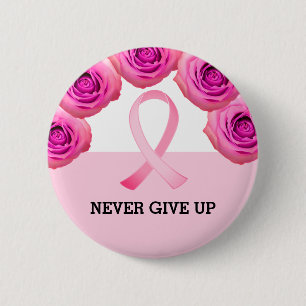 Chapa Redonda De 5 Cm Pink Ribbon & Rose Breast Cancer Awareness  