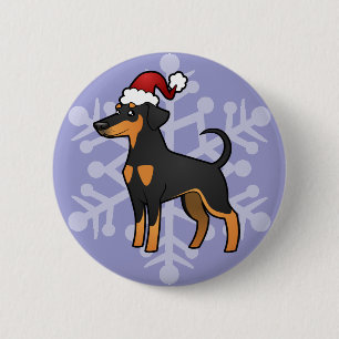 Chapa Redonda De 5 Cm Pinscher del Doberman del navidad (oídos flojos)