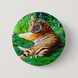 Chapa Redonda De 5 Cm Pintada Lounging Tiger Wildlife Pinback