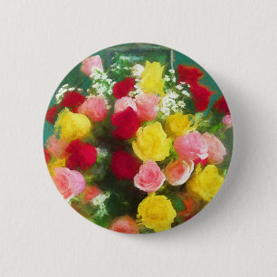 Chapa Redonda De 5 Cm Pintado Rose Bouquet - Arte de Flor Original.
