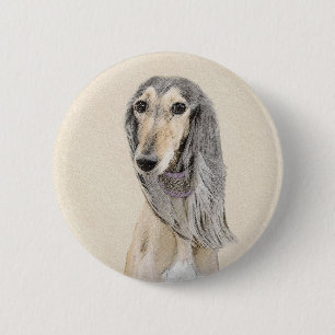Chapa Redonda De 5 Cm Pintado Saluki (Amanecer) - Arte Perro Original Cu