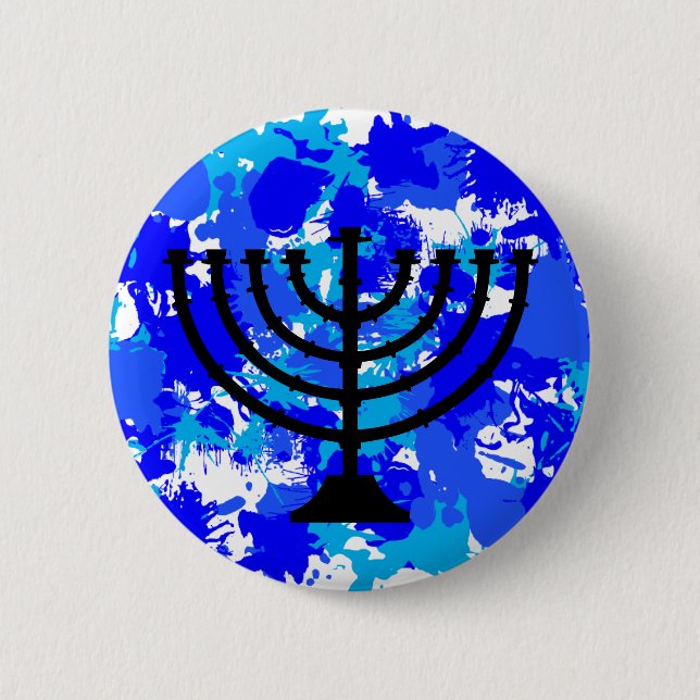 Chapa Redonda De 5 Cm Pintar manchas azules Menorah (Anverso)