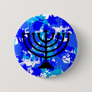 Chapa Redonda De 5 Cm Pintar manchas azules Menorah