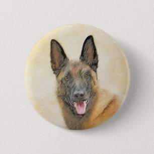 Chapa Redonda De 5 Cm Pintura belga malinois - Arte de perro original