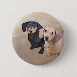 Chapa Redonda De 5 Cm Pintura Dachshund (suave) - Arte Perro Original