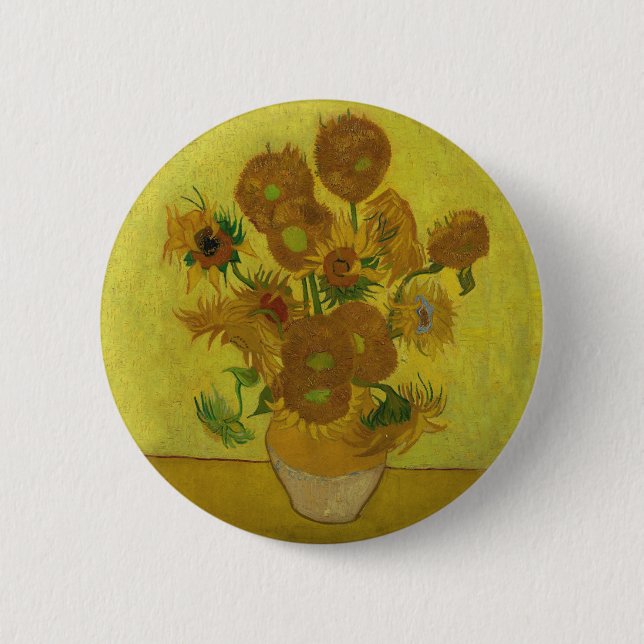 Chapa Redonda De 5 Cm Pintura de 15 girasoles de Vincent Van Gogh (Anverso)