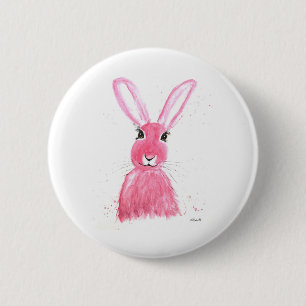 Chapa Redonda De 5 Cm Pintura de acuarela de liebre rosa