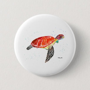 Chapa Redonda De 5 Cm Pintura de acuarela de tortuga marina