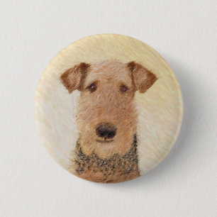 Chapa Redonda De 5 Cm Pintura de Airedale Terrier - Arte original y boni