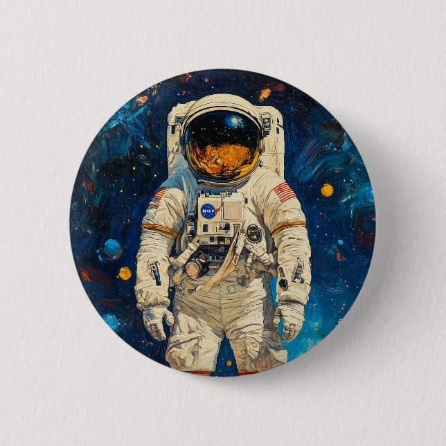 Chapa Redonda De 5 Cm Pintura de astronauta (Anverso)