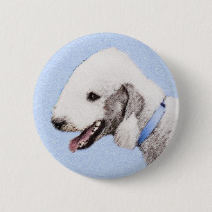 Chapa Redonda De 5 Cm Pintura de Bedlington Terrier - Original Perro Art