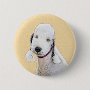 Chapa Redonda De 5 Cm Pintura de Bedlington Terrier - Original Perro Art