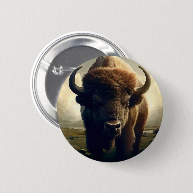 Chapa Redonda De 5 Cm Pintura de Bison (Anverso y reverso)