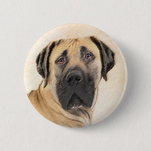 Chapa Redonda De 5 Cm Pintura de Boerboel - Arte Perro Original Cuto