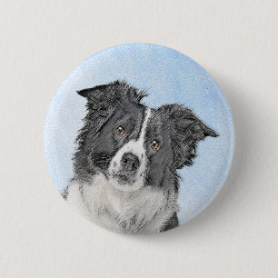 Chapa Redonda De 5 Cm Pintura de Border Collie - Arte de perro original