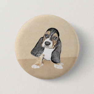 Chapa Redonda De 5 Cm Pintura de cachorro de abeja de Basset - Arte Perr